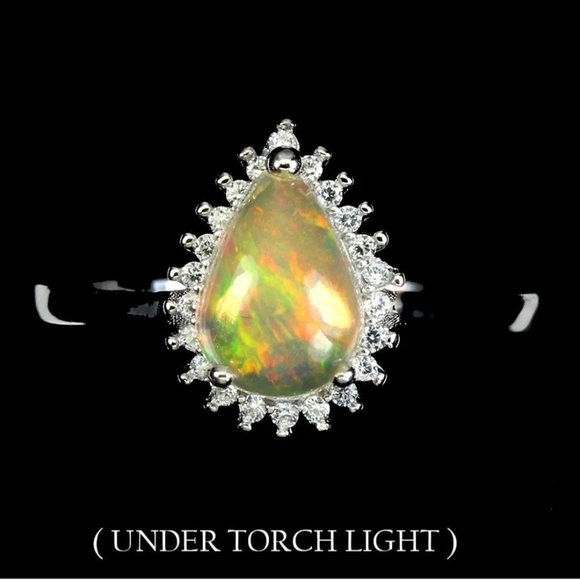 Opal Ring, Pear Shaped Ring, Solitaire Ring, Gemstone Ring, Engagement Ring - Picture 1 of 6